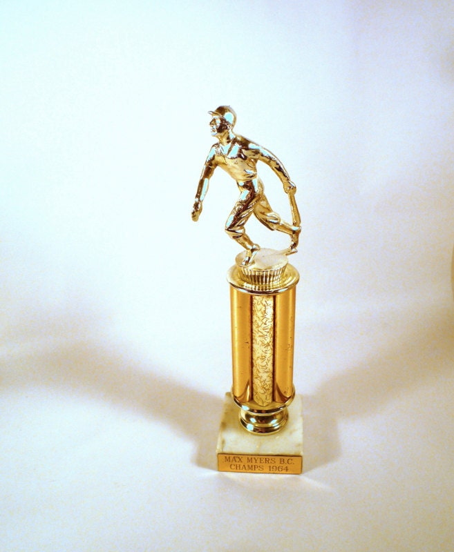 VINTAGE SOFTBALL TROPHY 1964 League Champions Sports Award With Space-Age Detail.  Baseball Decor Display - Glory Days.