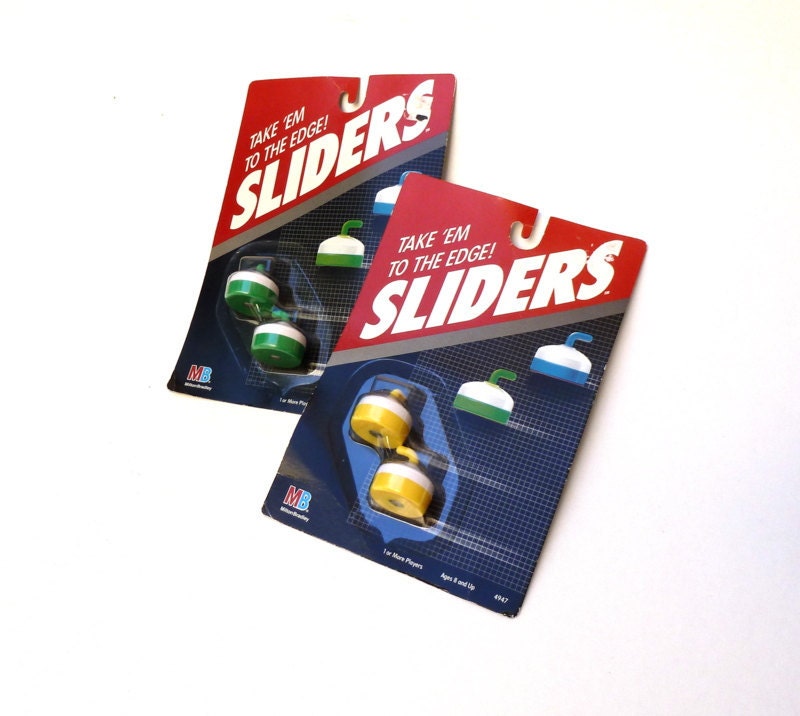 Vintage Game, Sliders.  Milton Bradley, 2 Sets, Very Rare.  Tabletop Game, Toy, Curling, Hockey, Football, Bocci.  FREE SHIPPING.