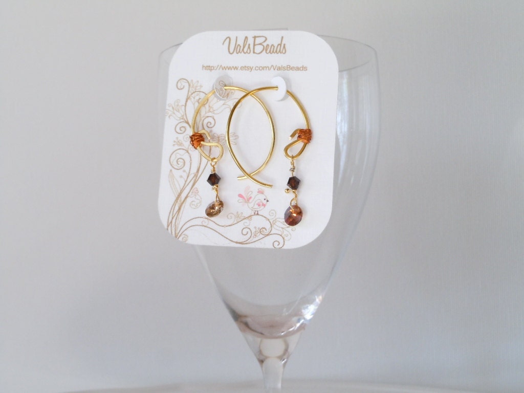 Earrings Simplified with delicate Swarovski Crystals in Milk Chocolate AB and Dark Chocolate colors