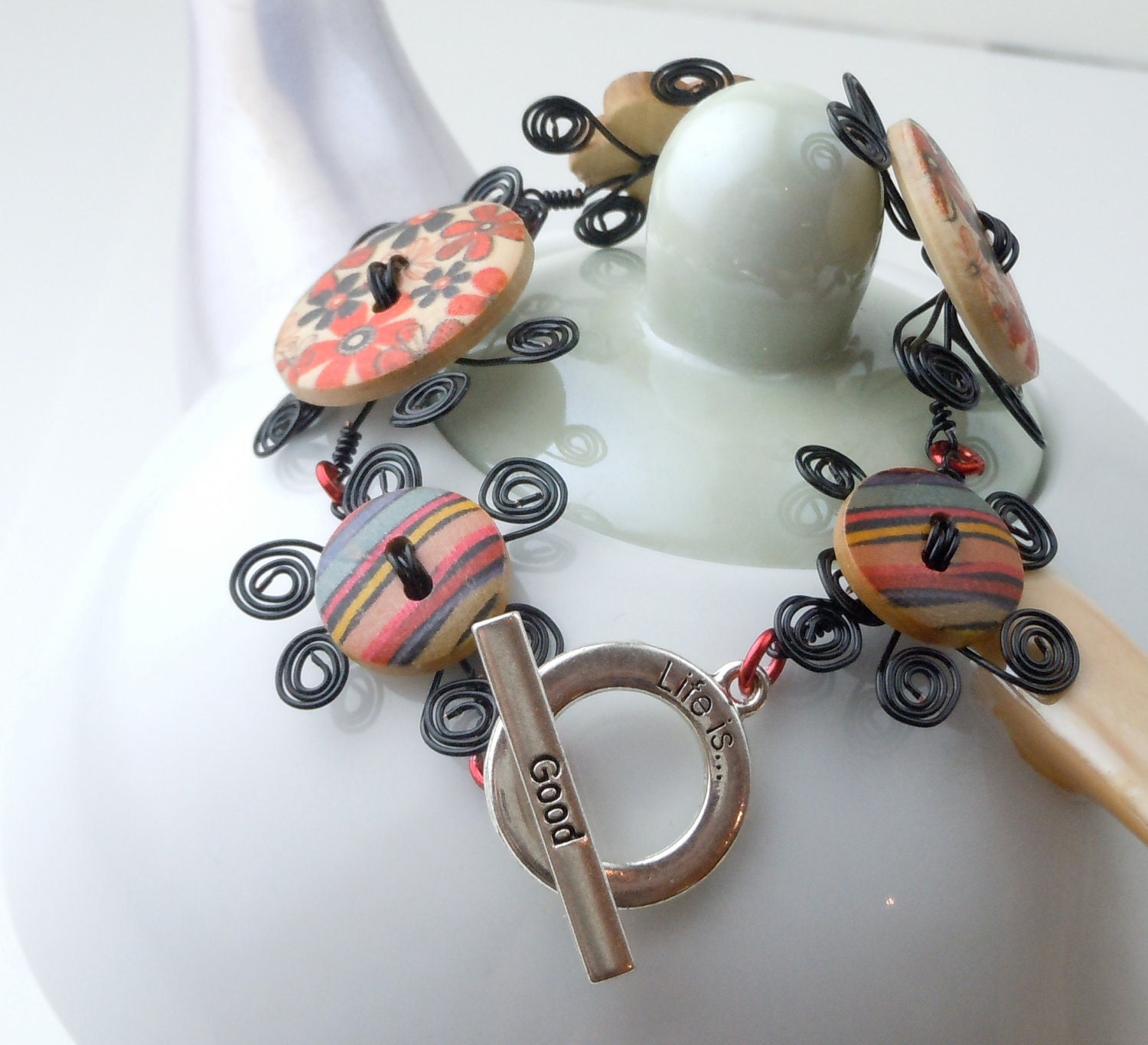 Wooden Flower Button Bracelet