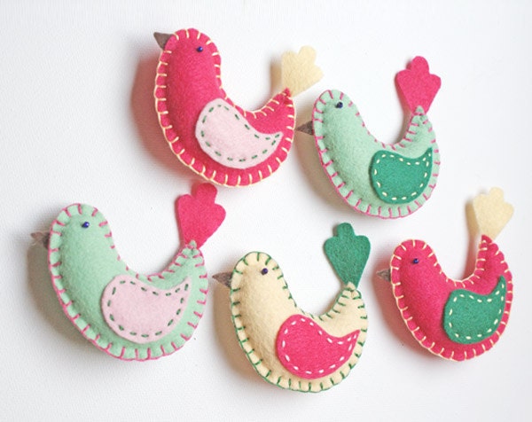 felt bird baby mobile crib decor - in pink, green, yellow