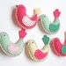 felt bird baby mobile crib decor - in pink, green, yellow