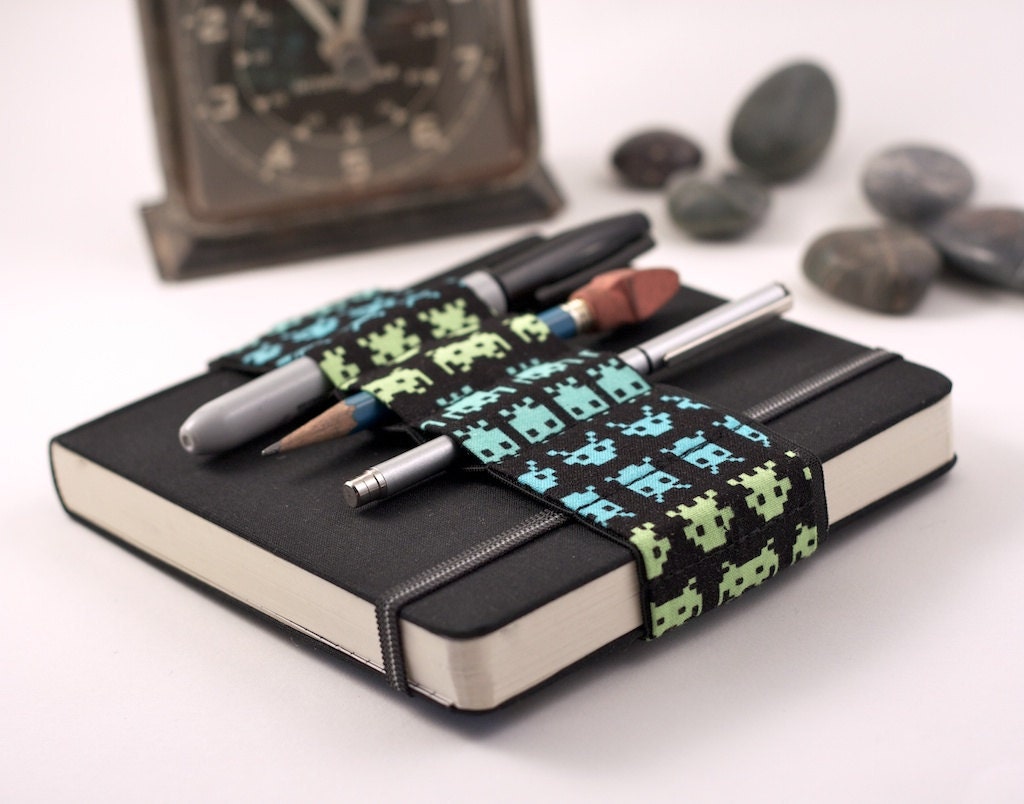 Journal Bandolier  pencil case alternative / Space Invaders