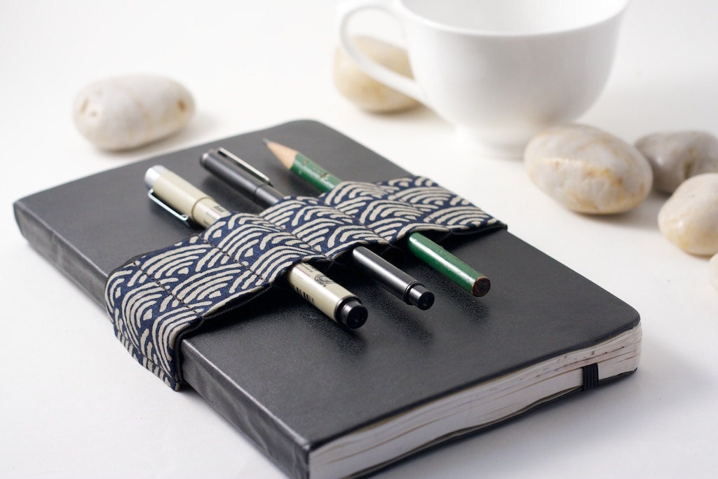 Journal Bandolier / pencil case alternative / Zen Garden Navy