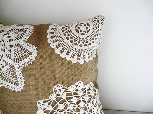Burlap and Lace - Shabby Chic Pillow