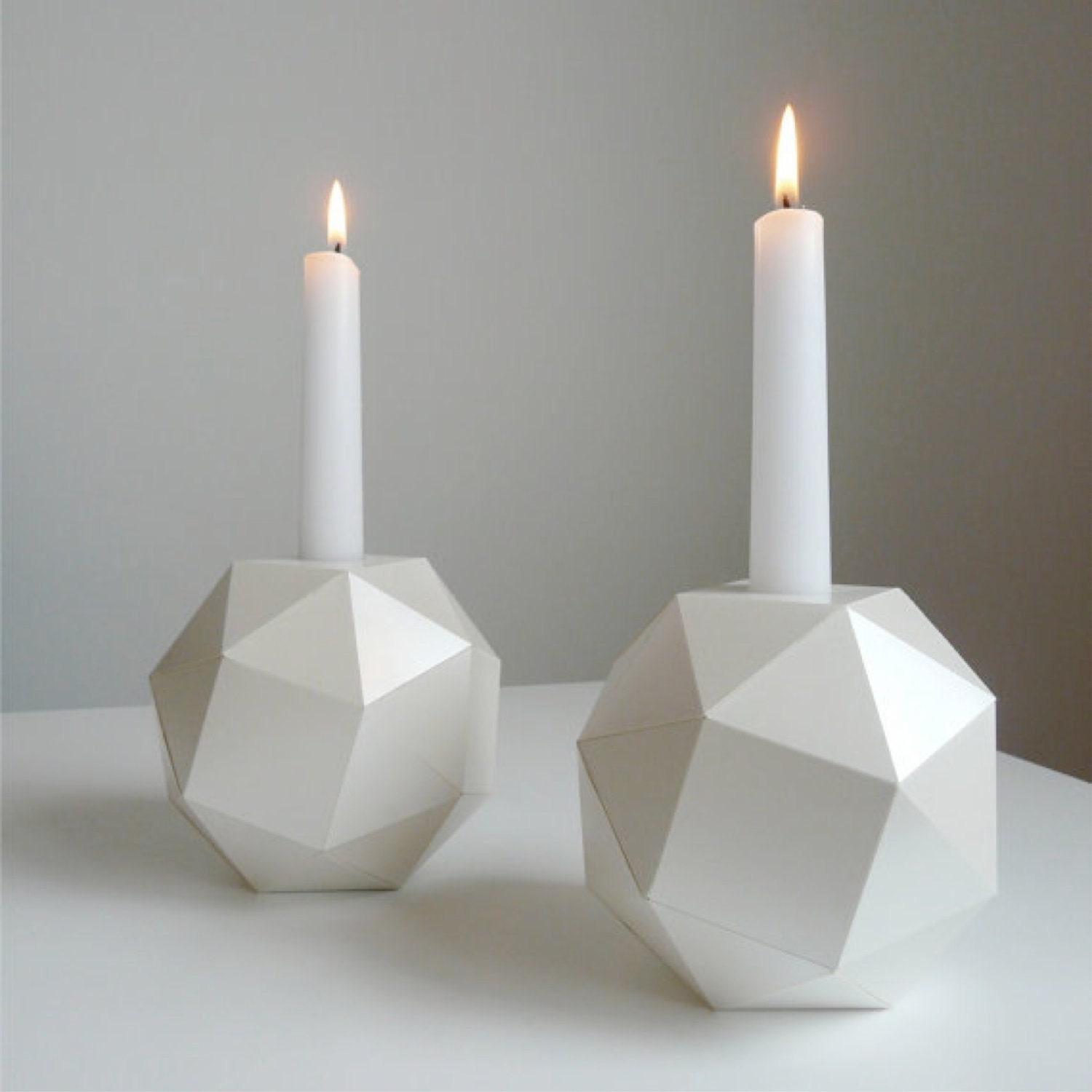Polyhedron Candlesticks, Mother of Pearl Origami, Set of 2