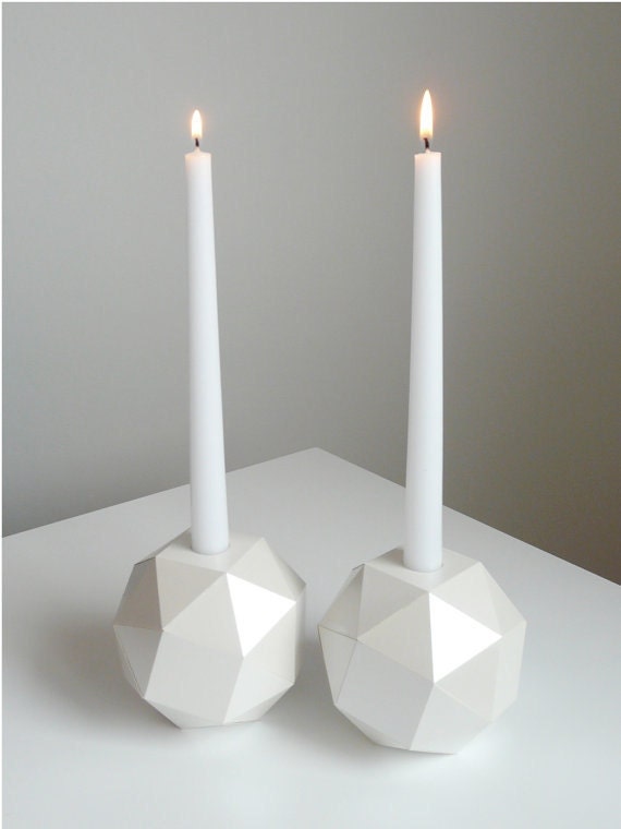 Polyhedron Candlesticks, Mother of Pearl Origami, Set of 2