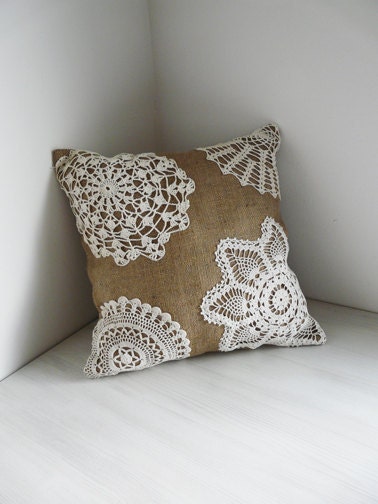 Burlap and Lace - Shabby Chic Pillow
