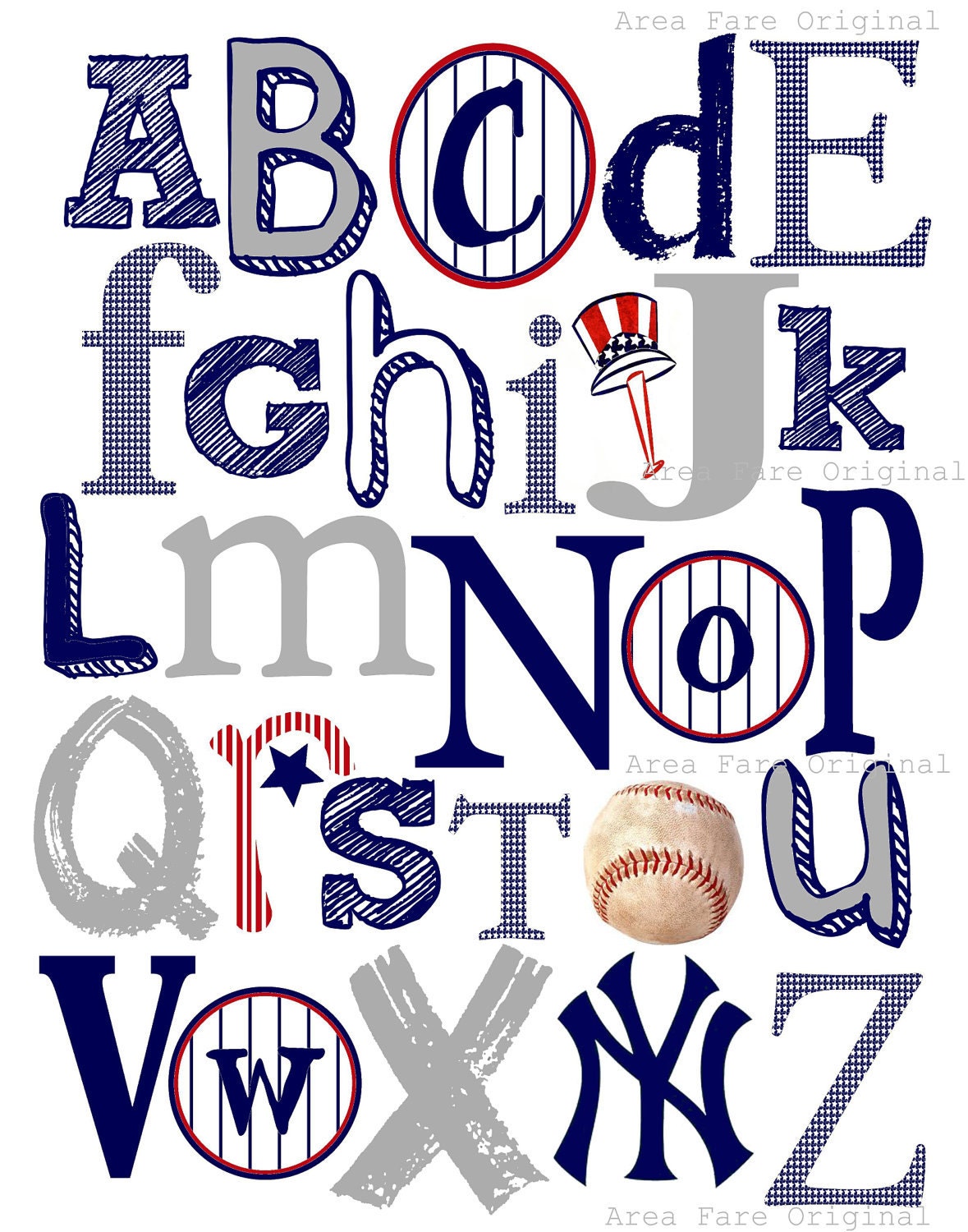 8 x 10 NY YANKEES ABC Nursery Art Print