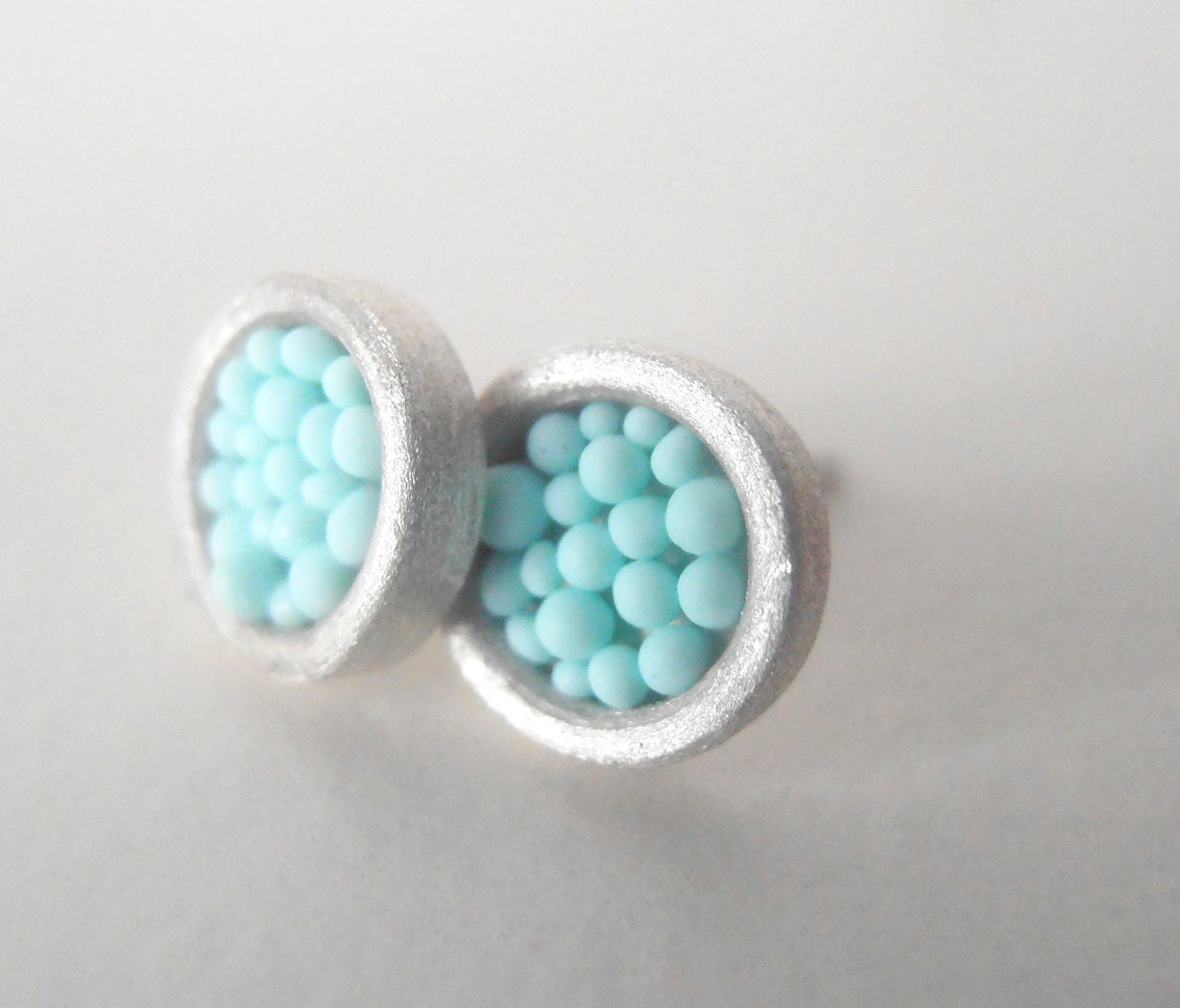 Sterling Silver Earrings With Little Mint Modelling Clay Balls by izzie tale
