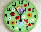 Mint Green Wall Clock With Fairies Painting