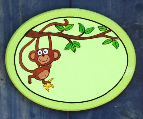 Personalized Handpainted Monkey Oval Door Sign For Children's Room