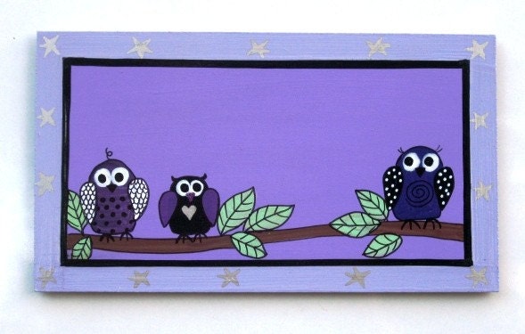 Wooden Door Sign With Owls Painting For Kids Room