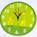 Green Wall Clock With Giraffes Painting