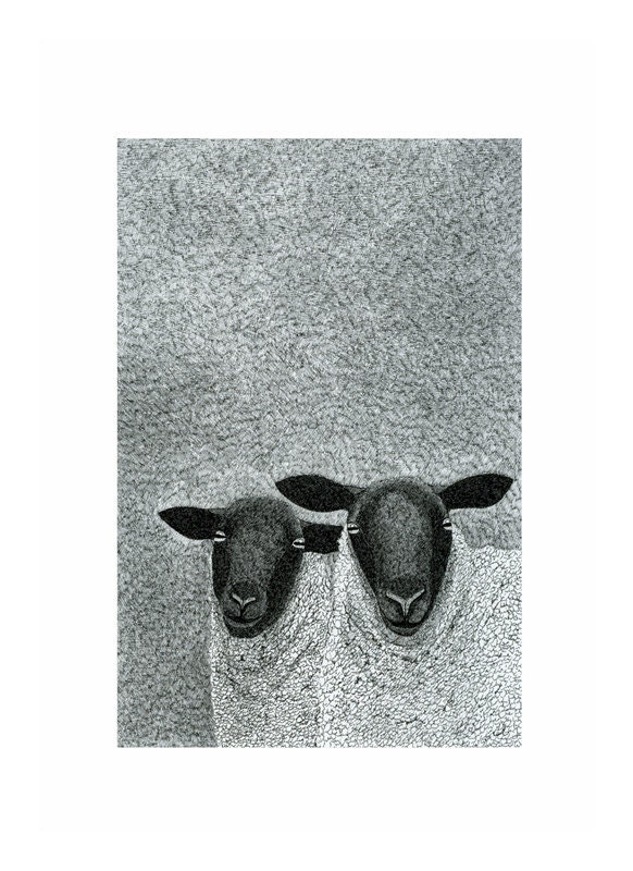 A4  Print Pen And Ink Drawing Sheep Winter Skies Animals Nature Black And White Art Traditional Art Illustration