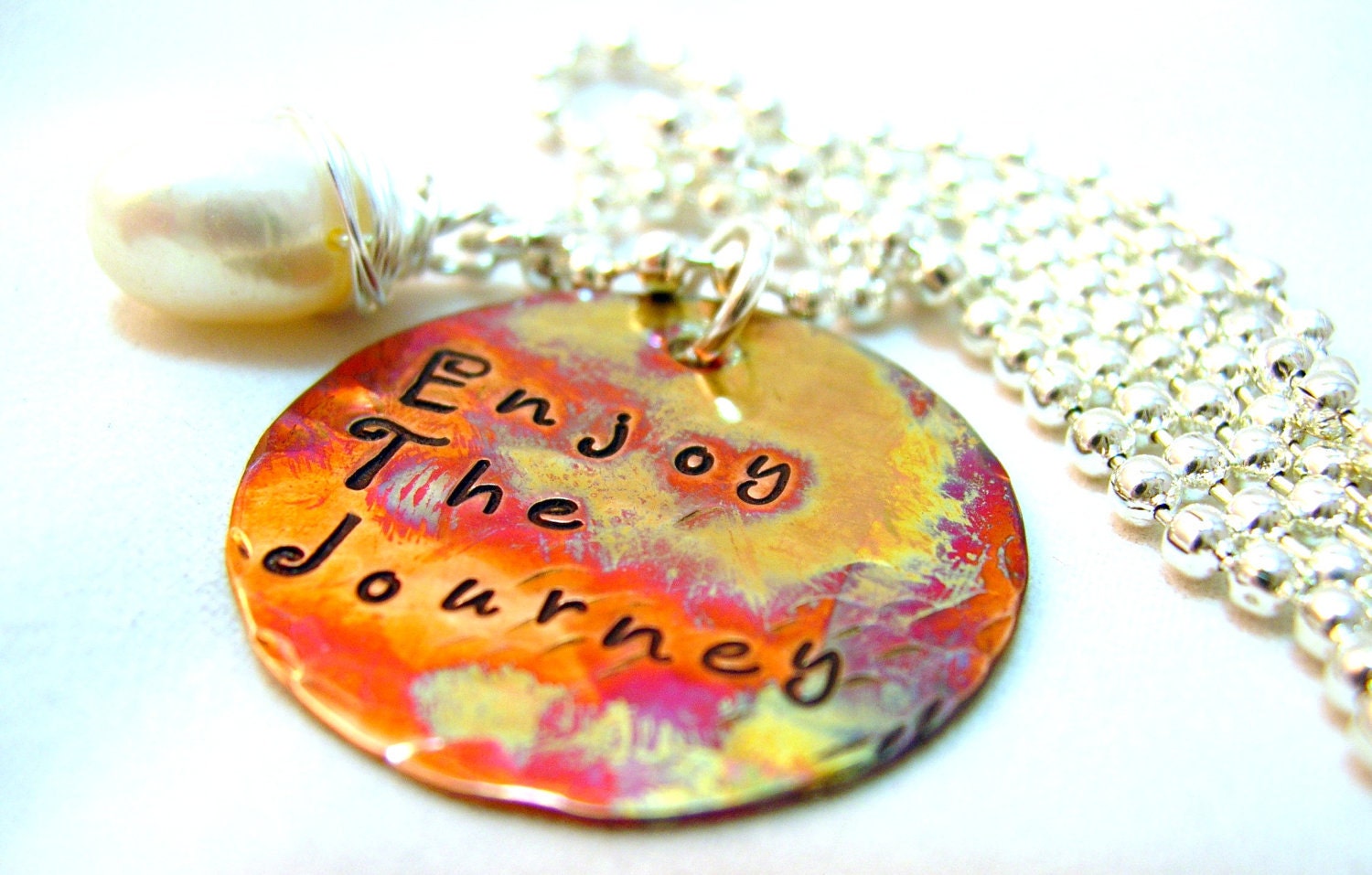 Rustic Enjoy The Journey Personalized Handstamped Necklace, Custom handstamped rustic necklace, Personalized handstamped Jewelry