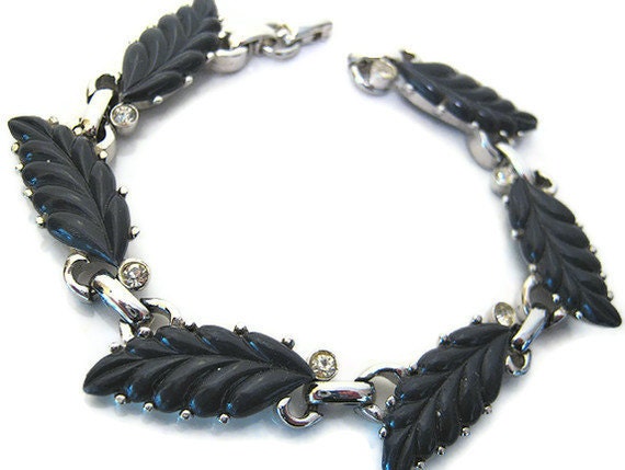 Thermoset Blue Gray Vintage Kramer Rhinestone Bracelet