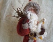 Father Christmas with pet goose   Wool felt