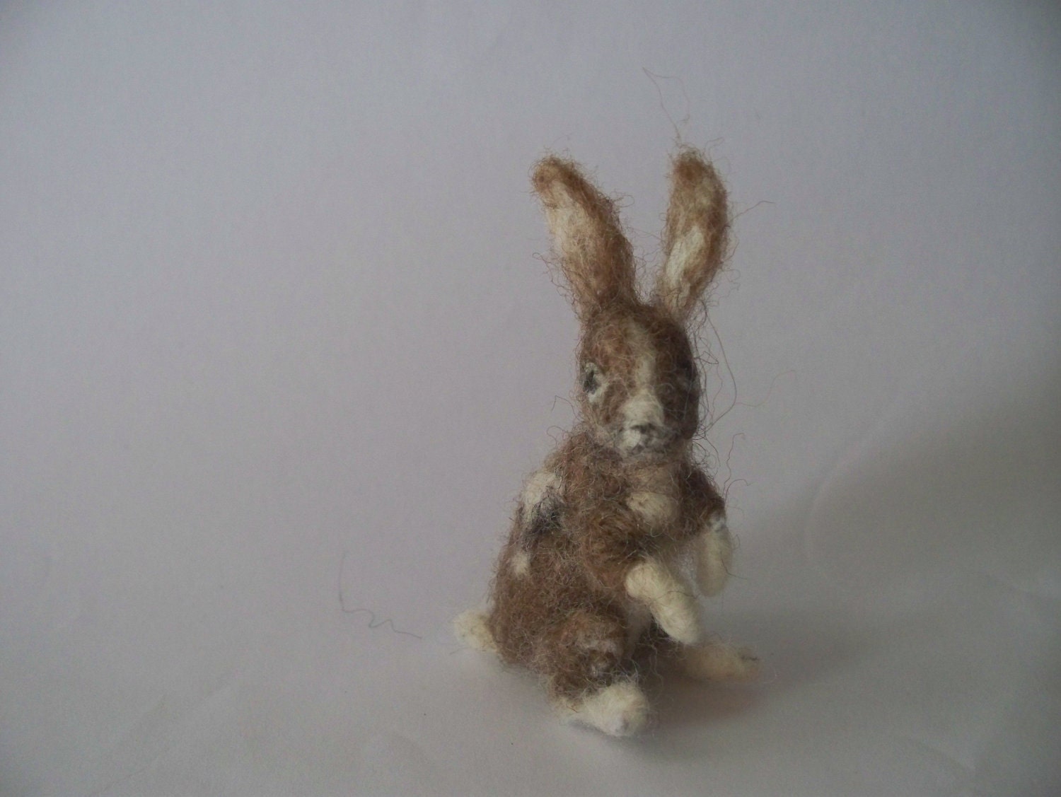 Small brown and white wool felt bunny  felted rabbit