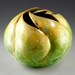 Hand Carved Crystalline Glazed Gold and Green Vase
