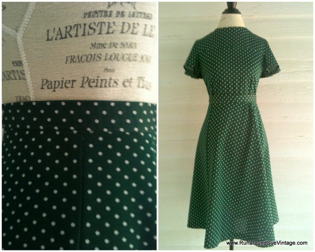 Vintage 1960s Green Polka Dot Skirt Set