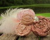 Rosette Hairclip Brown & Pink Damask Vintage Elegance hand rolled rosette hairclip