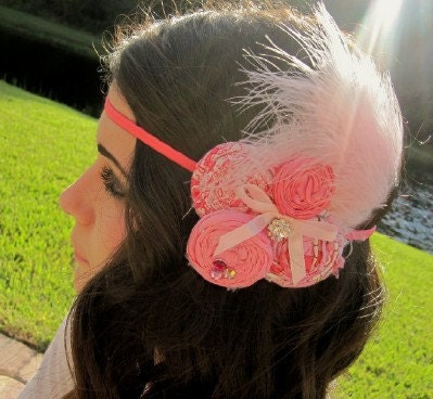 Rosette Headband Girly Pink hand rolled rosette headband