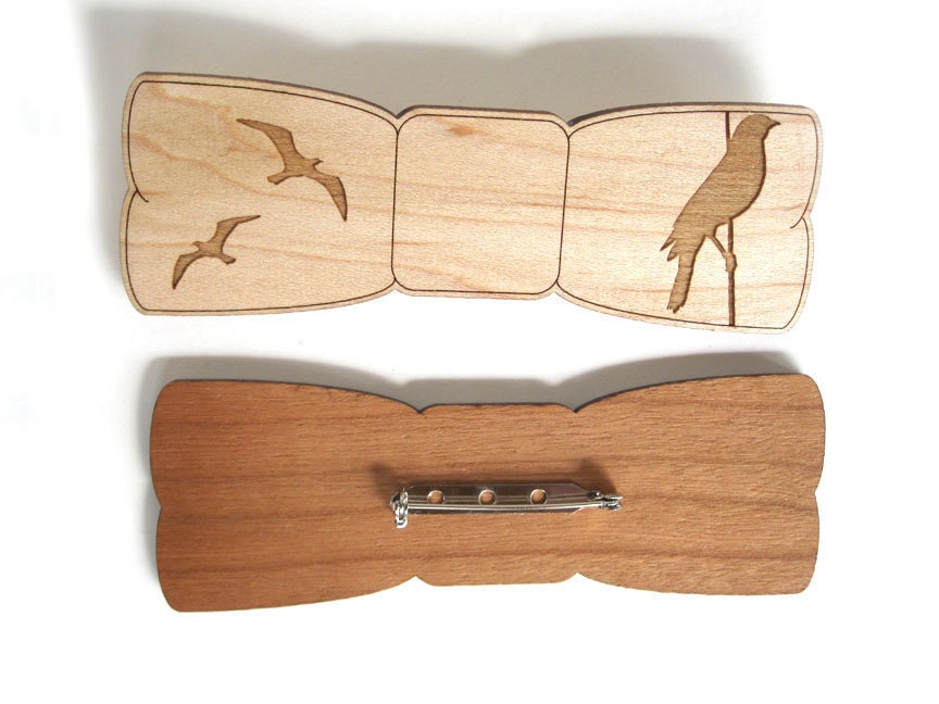 Wooden Bow Tie - Laser Cut Birds Wood Bow Tie - For Men, Women
