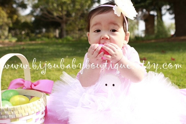 White Tutu, Flower Headband, NB-24M, Pretty Little Bunny