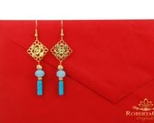 Gold filigree & turquoise drop earrings