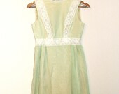 XS / S 1960s 1970s Mint Green Lacey and Polka Dot A Line Dress