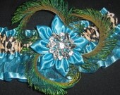 Bridal Wedding Garter, Prom Garter, Cheetah Garter, Leopard Garter, Turquoise Garter, Peacock Garter, Rhinestone Garter, Kanzashi Flower