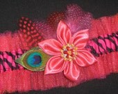 Wedding Garter, Prom Garter, Zebra Garter, Fuchsia Garter, Deep Coral Garter, Orange Tulle Garter, Peacock Garter, Kanzashi Flower
