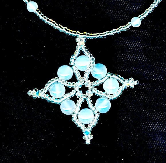 Beadwork Necklace White Agate Snowflake Pendant