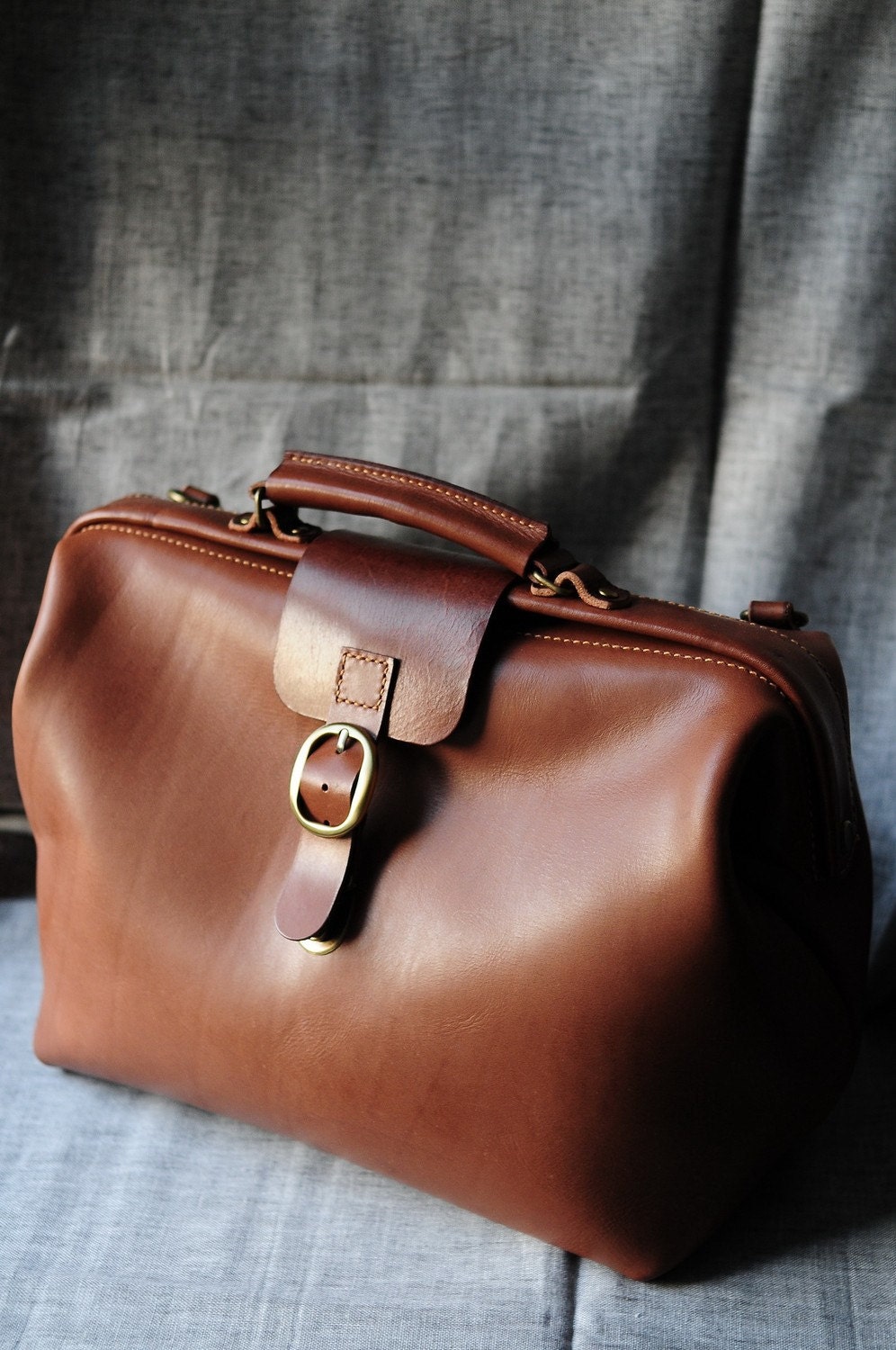 Hand Stitched Brown Leather Doctor Bag/ Carry On Bag