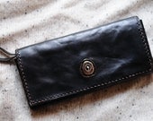 Hand Stitched Washed-out Black Leather Long Wallet