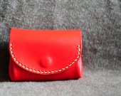 Hand Stitched Red Leather Mini Wallet/ Purse/ Coin Case (Soft Leather)