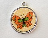 Custom Pet I.D. Tag, Orange Butterfly on Silver Double Sided Tag