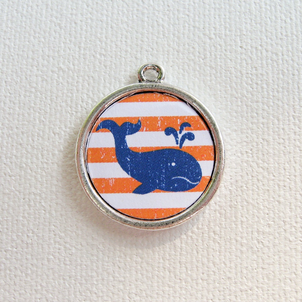 Custom Pet I.D. Tag, Nautical Whale on Silver Double Sided Tag
