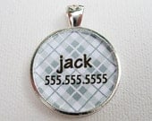 Custom Pet I.D. Tag, Plaid on Silver, Assorted Colors