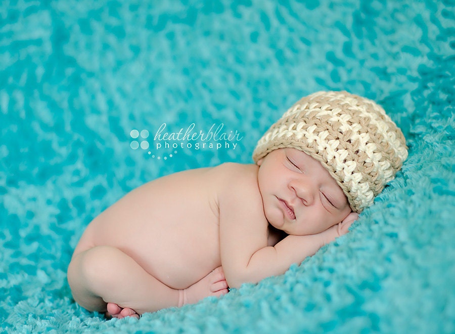 Simple N Sweet striped beanie-- Cream and Tan -- Newborn Photography Prop