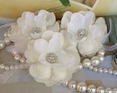 Rhinestone Bridal Hair Flowers, Ivory, Hair, Wedding, Bridesmaids
