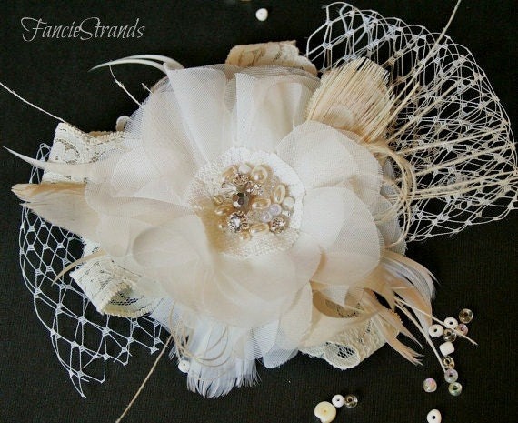 Bridal Hair Flower, Wedding Hair Flower, Bridal Hair Accessory, Veil, Rhinestone, Pearl, Bridal Hair Clip