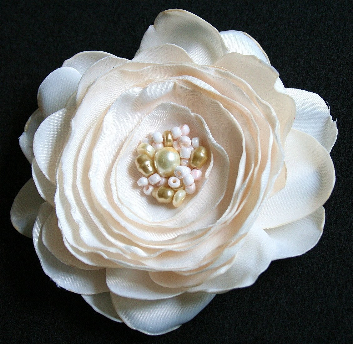 Ivory Beaded Bridal Flower Hair Clip, silky satin, large, hair flower, flower fascinator