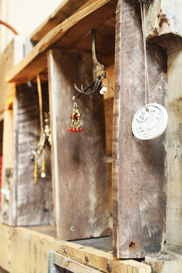 Rustic Wall Shelf Display Organizer with electric light. Made from Upcycled Wooden Pallets