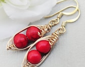 Two Peas In A Pod Gold Earrings Red Coral Earrings Ideal For Friends Family Or Mothers