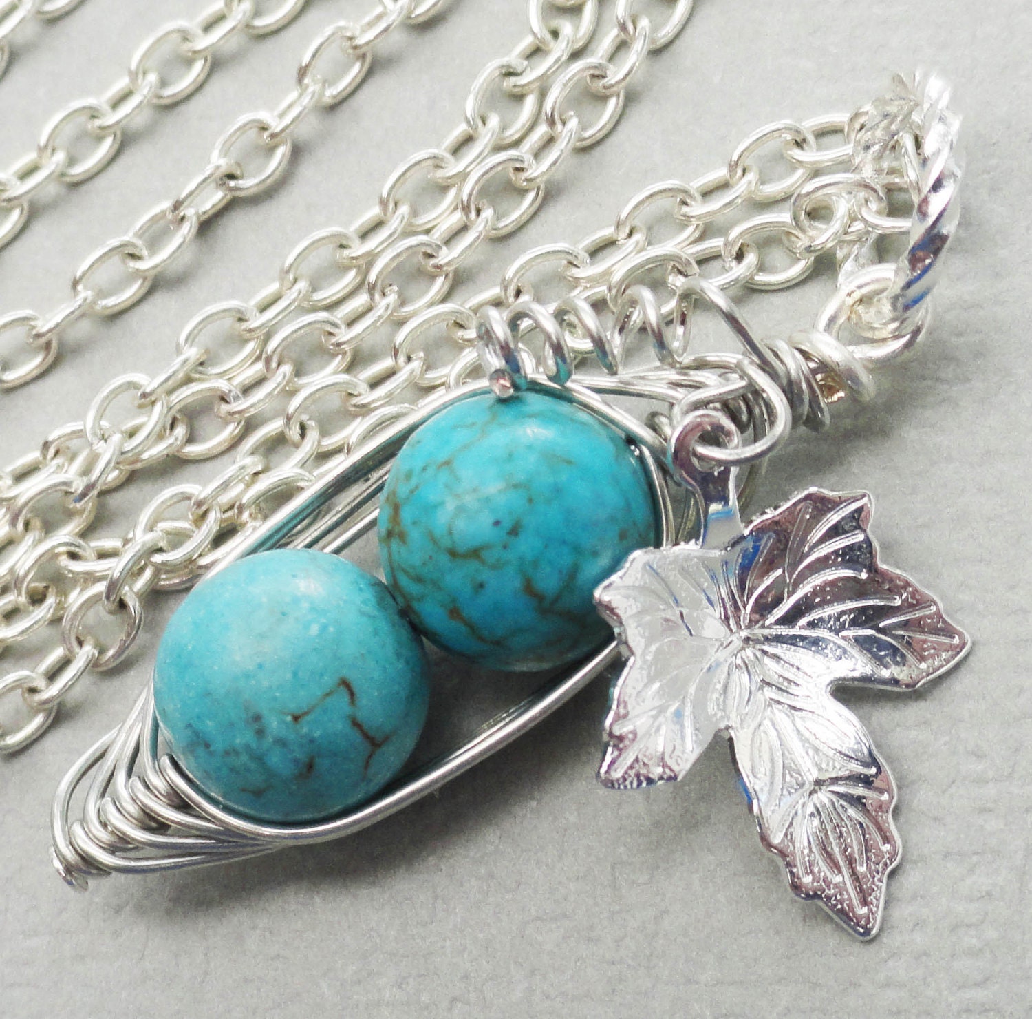 Two Peas In A Pod Turquoise Silver Necklace