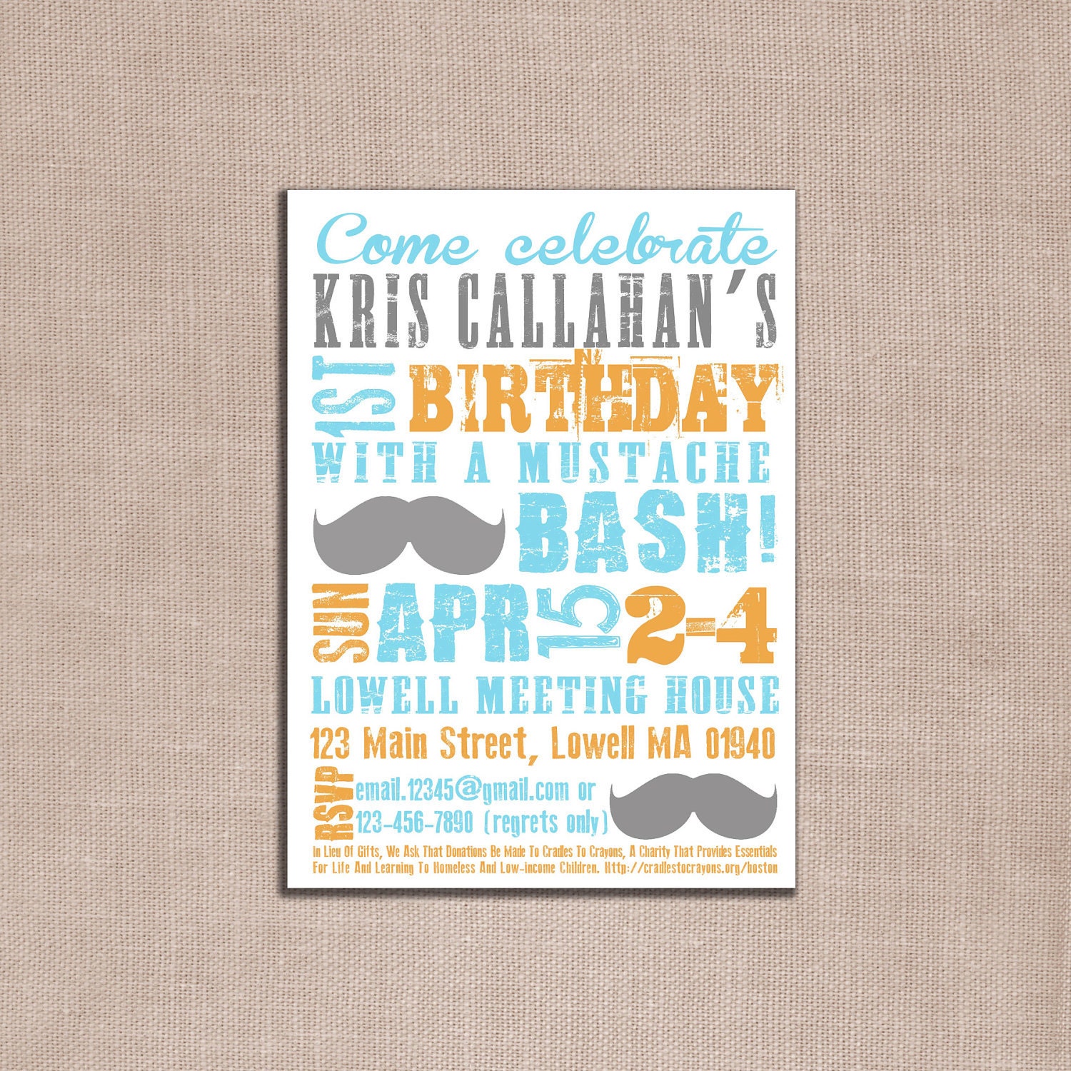 mustache bash birthday party invitation DIY PRINTABLE