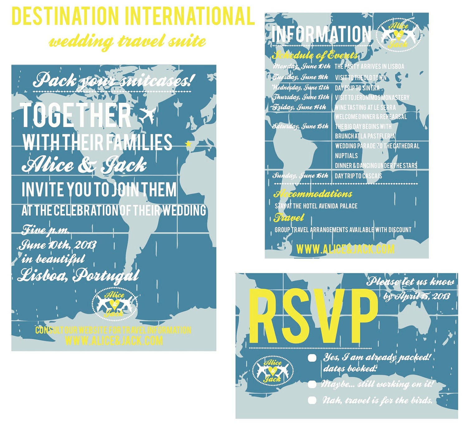 Destination International Travel Wedding Invitation Suite Custom for you