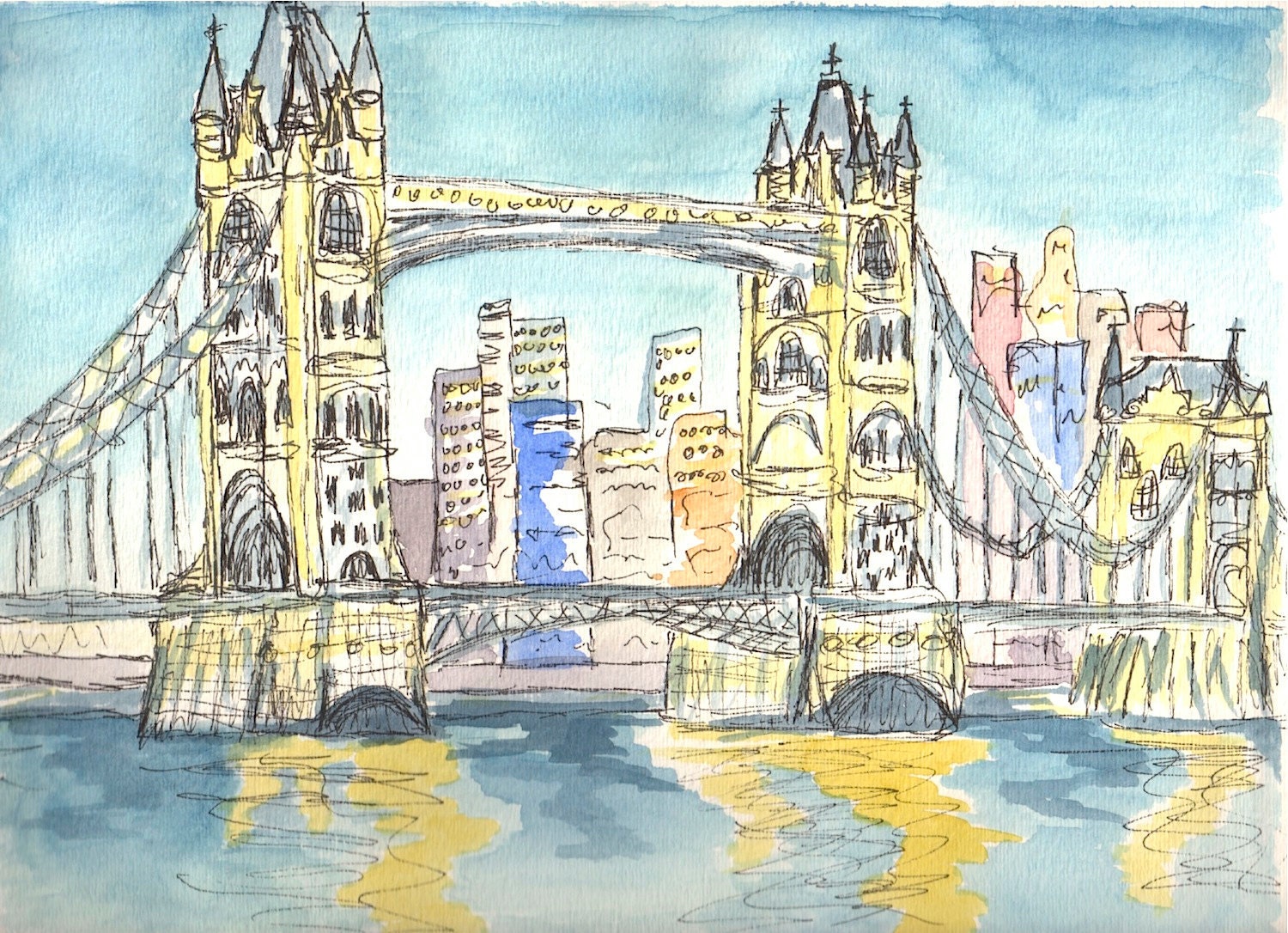 Tower Bridge London England  watercolor illustration print